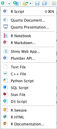 Les types de fichiers disponibles avec RStudio
