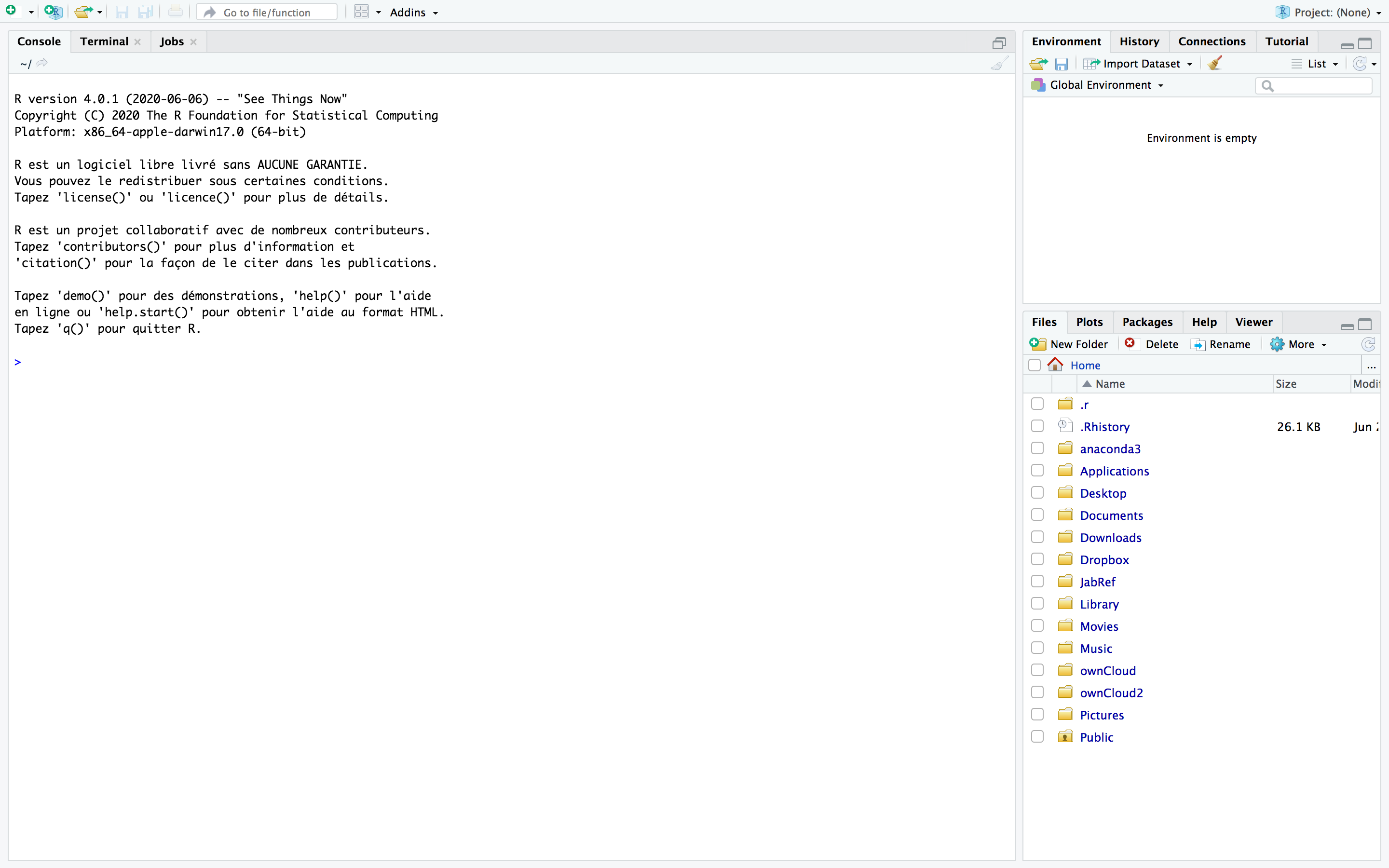 3 zones à l'ouverture de RStudio