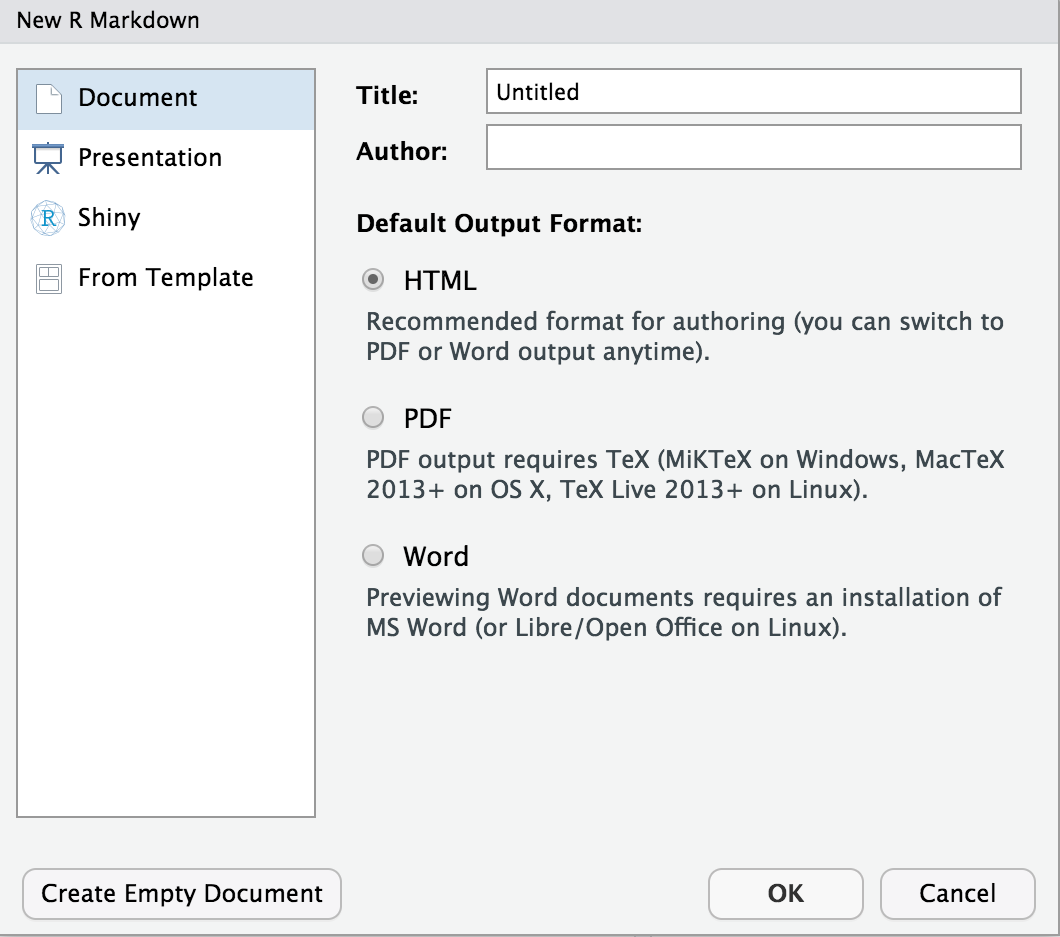 Boite de dialogue Rmarkdown